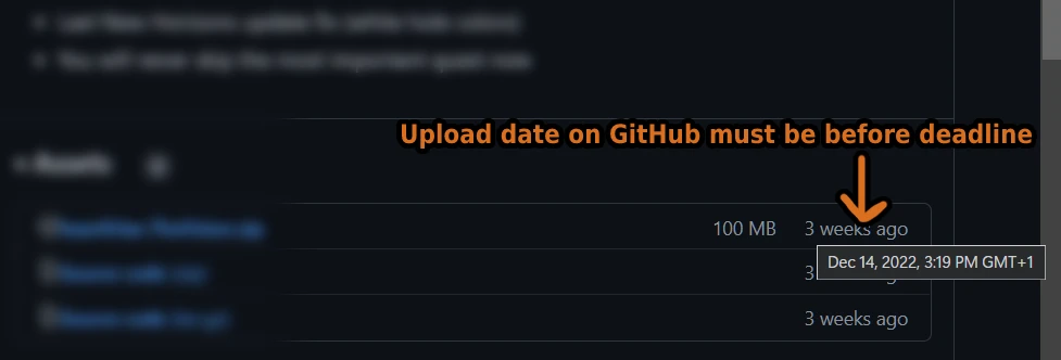 A GitHub release asset must be uploaded before the deadline