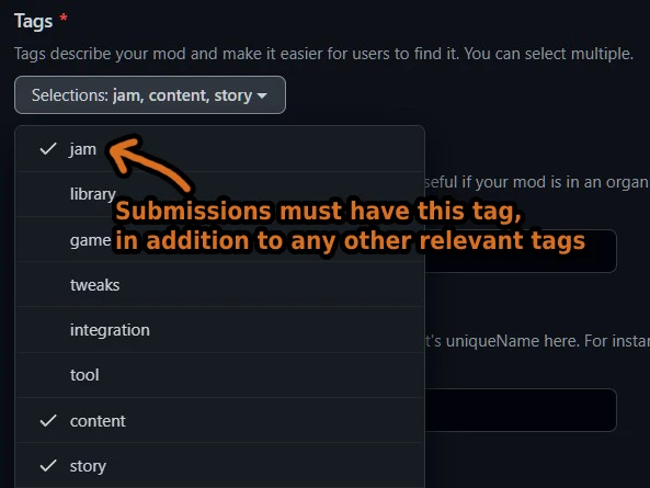 The mod must have the jam tag along with any other relevant tags when submitted to the database